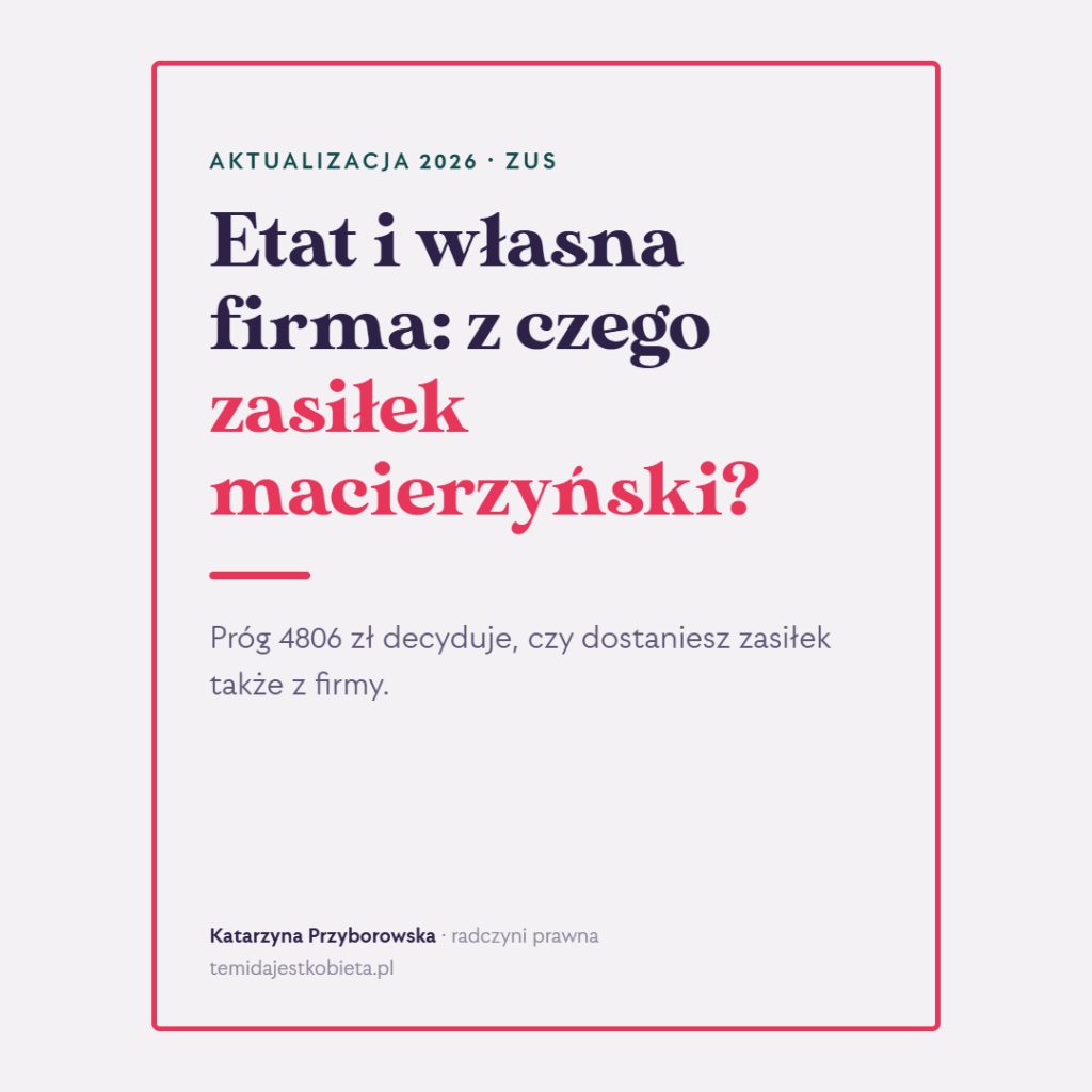 Etat i własna firma: z czego zasiłek macierzyński? Próg 4806 zł decyduje, czy dostaniesz zasiłek także z firmy.